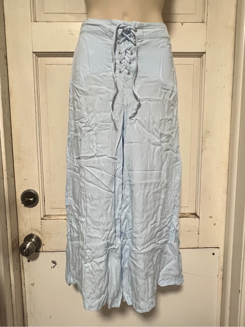 Rewash Light Blue Lace-Up Wide Leg Drawstring Pants